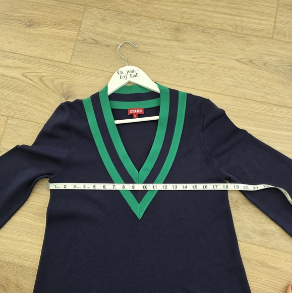 NEW Staud Sunshine  Dress Size XL Blue Green Trim Knit Woven Mini Dress - Picture 4 of 15